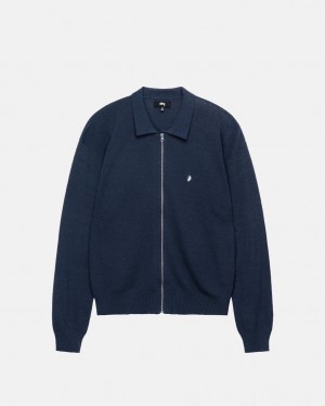 Camasa Barbati Stussy Light Weight Ls Zip Polo Bleumarin | UCG-8405