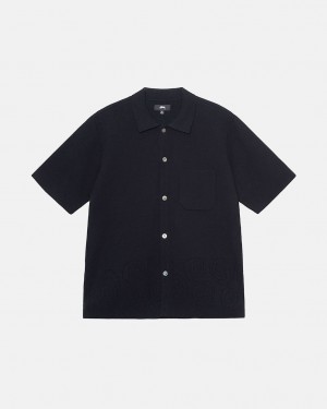 Camasa Barbati Stussy Perforated Swirl Knit Shirt Negrii | EYX-0904