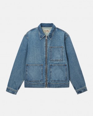 Denim Barbati Stussy Zip Lucru Jacket Denim Albastri | NYS-2531