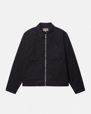 Denim Dama Stussy Zip Lucru Jacket Overdyed Negrii Negrii | PST-9516