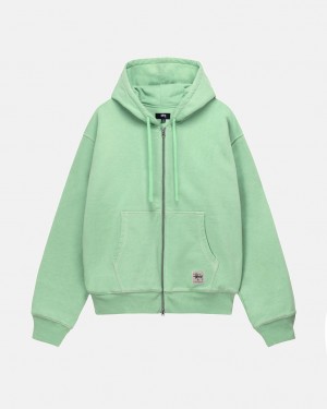 Hanorac cu Gluga Dama Stussy Double Face Label Zip Hoodie Verzi | FET-0029