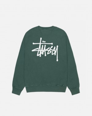 Hanorace Barbati Stussy Basic Stussy Crew Pigment Dyed Verzi | XCJ-7999