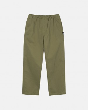 Pantaloni Barbati Stussy Beach Pant Brushed Bumbac Masline Verzi | JAT-1984