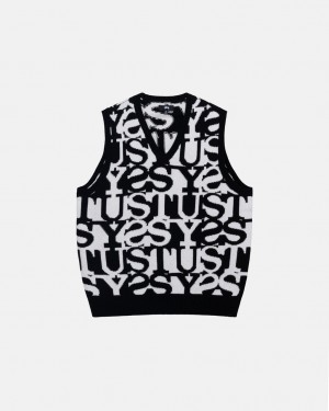 Pulovere Barbati Stussy Stacked Pulovere Vest Albi Negrii | RGS-4630