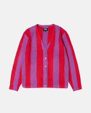 Pulovere Barbati Stussy Stripe Brushed Cardigan Violet | MLI-6739