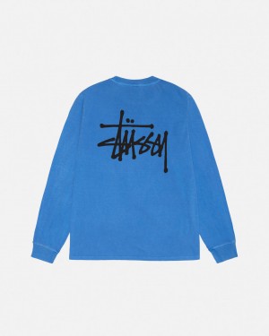 Tricou Dama Stussy Basic Stussy LS Tee Pigment Dyed Albastri | IXQ-6403