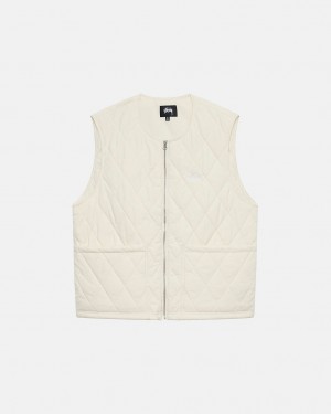 Vesta Dama Stussy Diamond Matlasat Vest Albi | MPG-1043