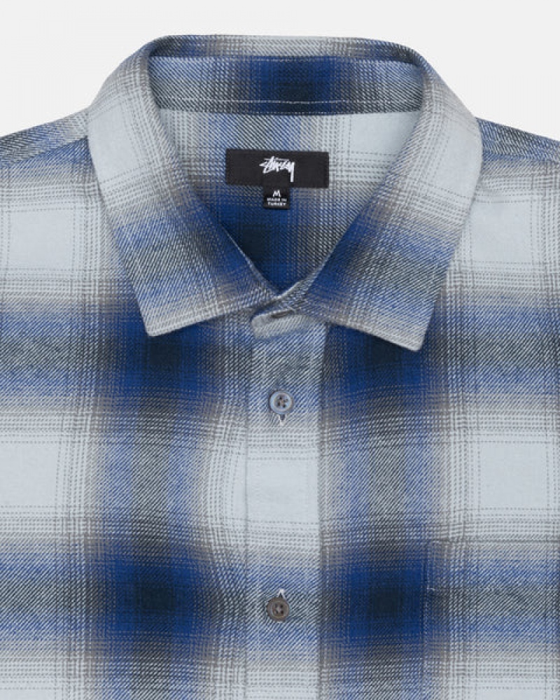 Camasa Barbati Stussy Bay Plaid Shirt Bleumarin | YSF-7037