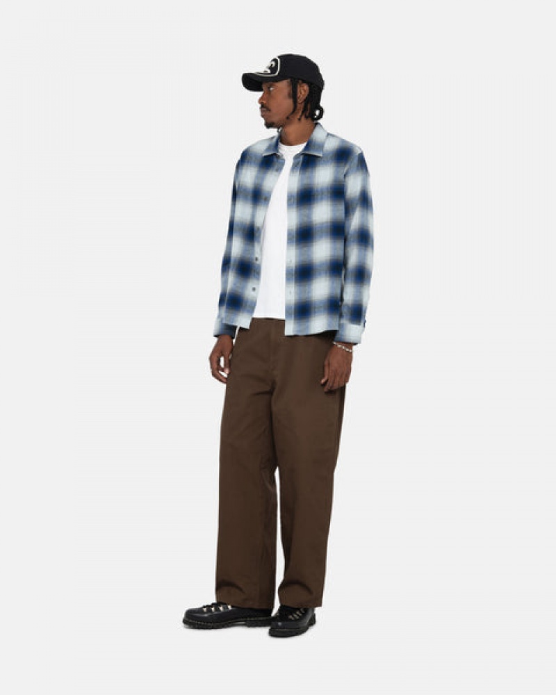 Camasa Barbati Stussy Bay Plaid Shirt Bleumarin | YSF-7037