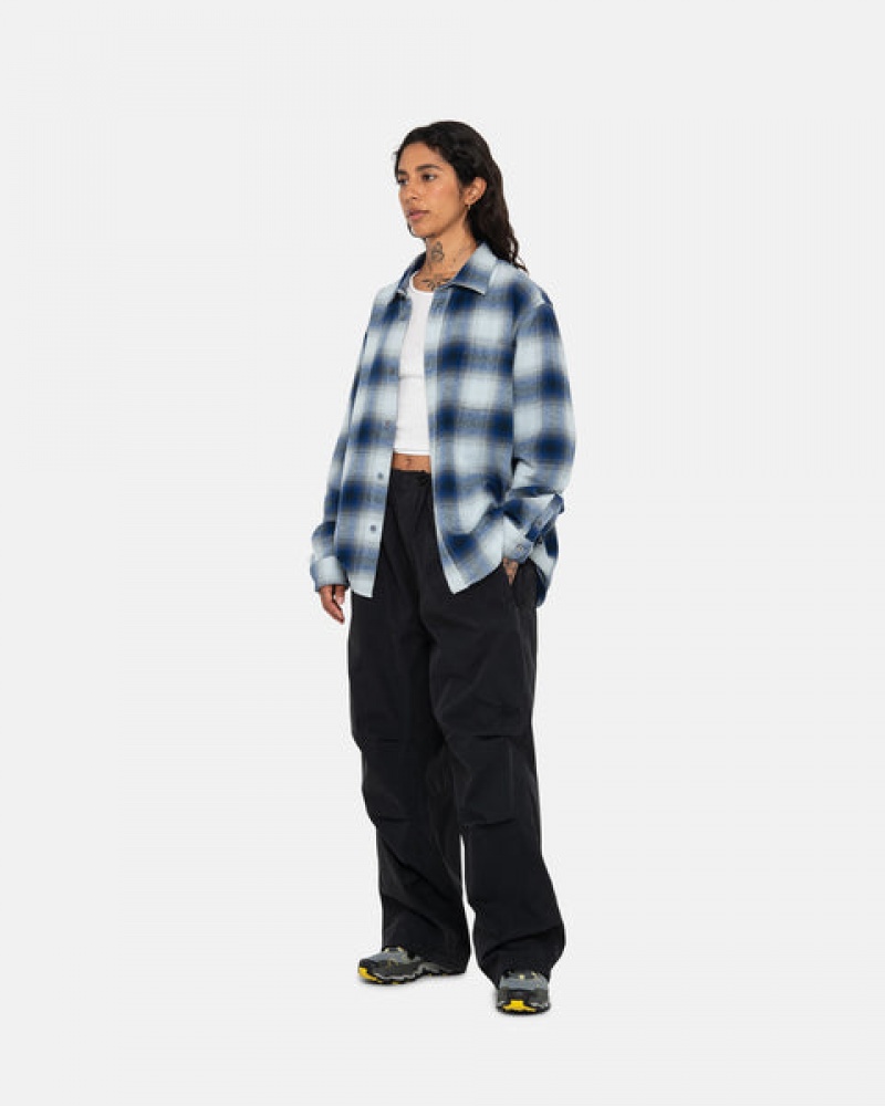 Camasa Barbati Stussy Bay Plaid Shirt Bleumarin | YSF-7037