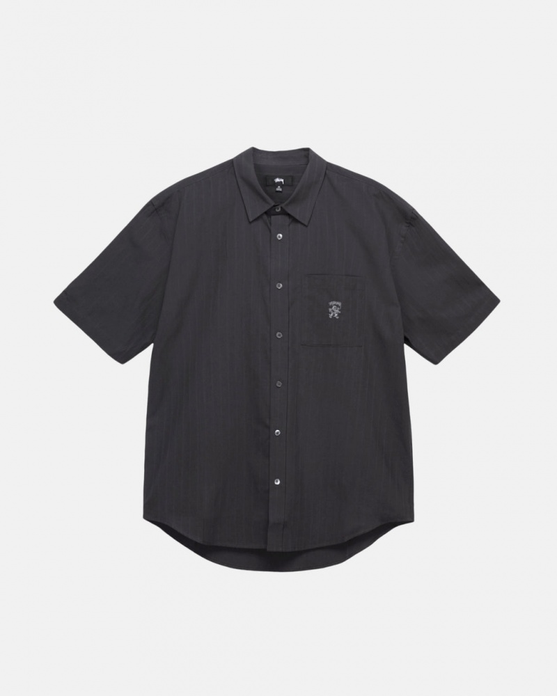 Camasa Barbati Stussy Boxy In Dungi Shirt Negrii | BDM-0130