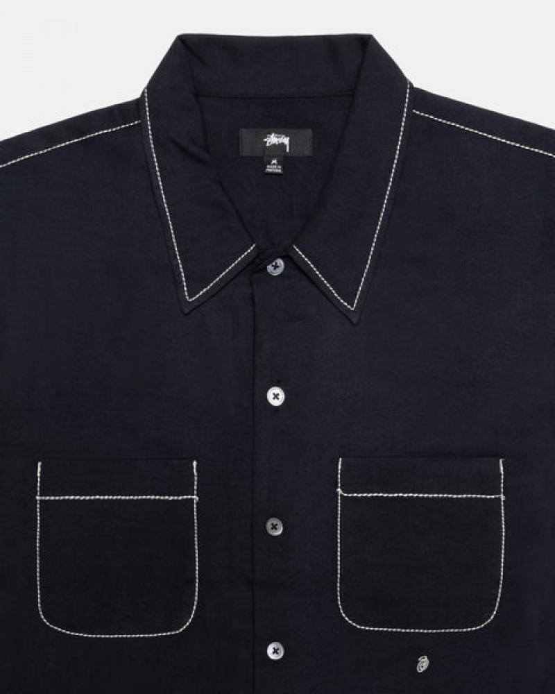 Camasa Barbati Stussy Contrast Pick Stitched Shirt Negrii | KLQ-0302