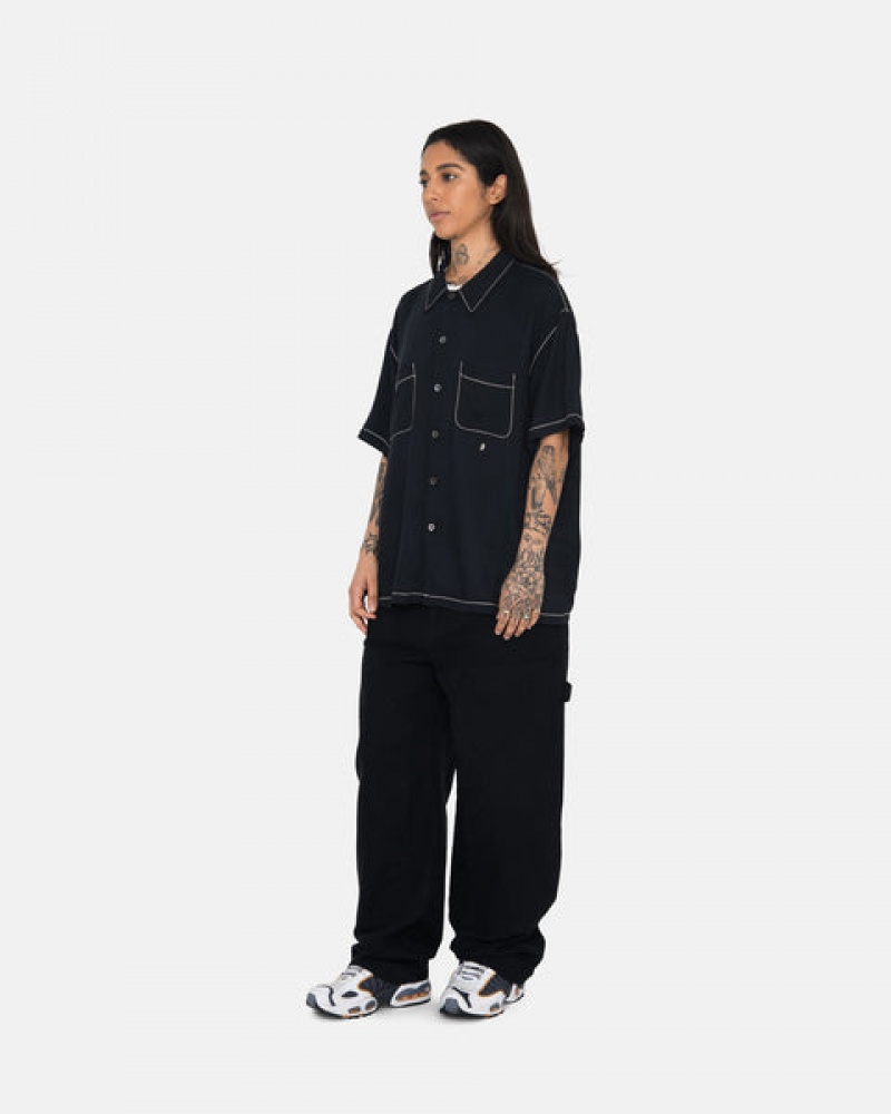 Camasa Barbati Stussy Contrast Pick Stitched Shirt Negrii | KLQ-0302