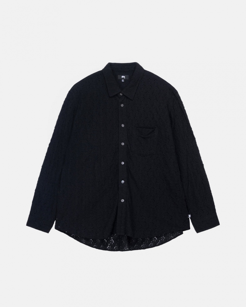 Camasa Barbati Stussy Dantela Ls Shirt Negrii | XUL-4737