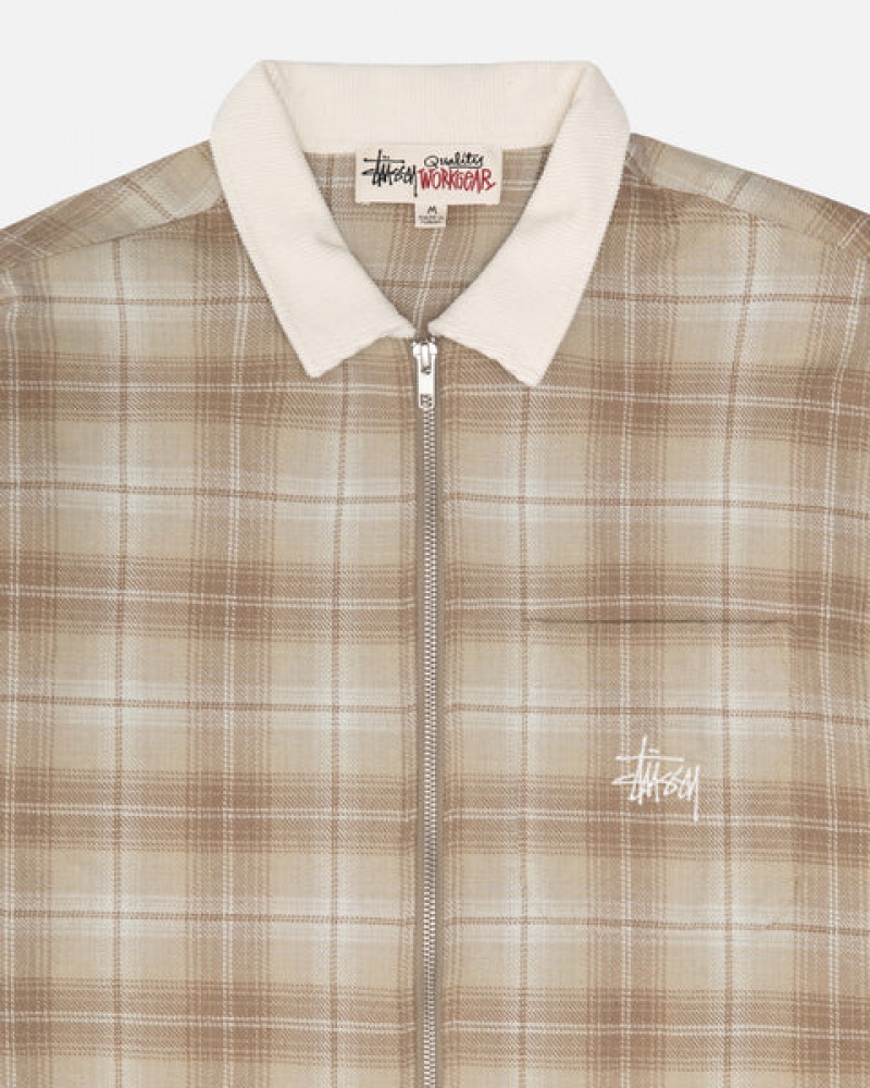 Camasa Barbati Stussy Frank Plaid Zip Shirt Maro | CNF-7655