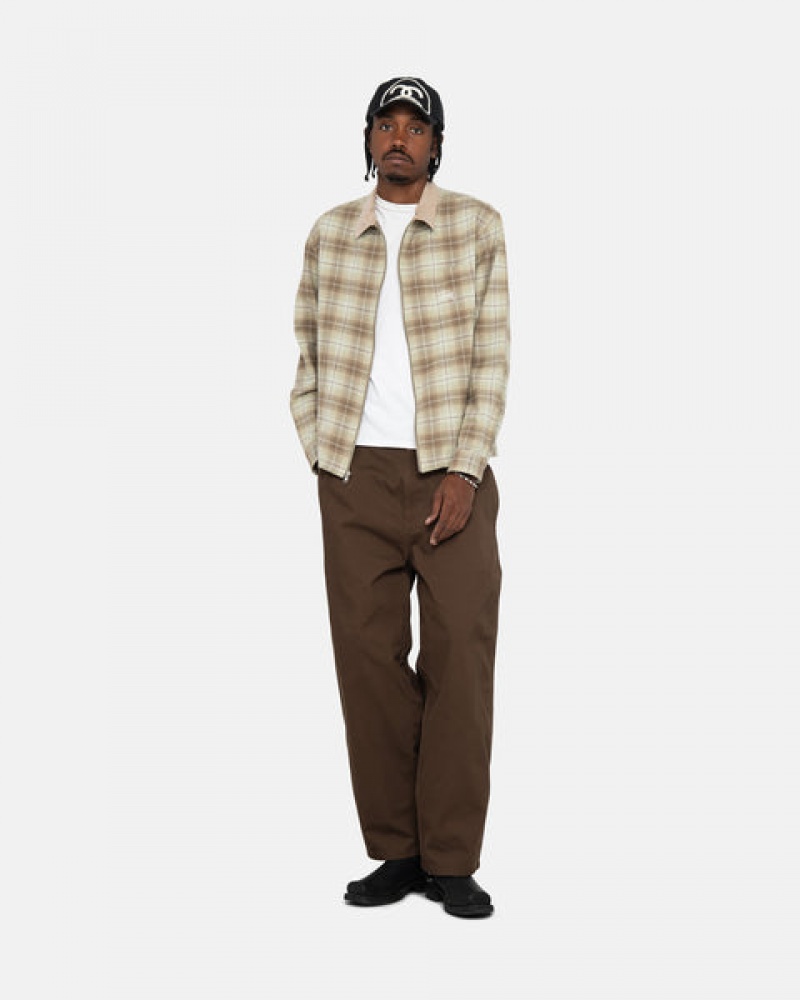 Camasa Barbati Stussy Frank Plaid Zip Shirt Maro | CNF-7655