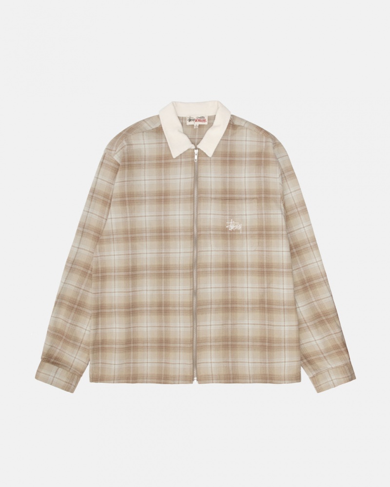 Camasa Barbati Stussy Frank Plaid Zip Shirt Maro | CNF-7655