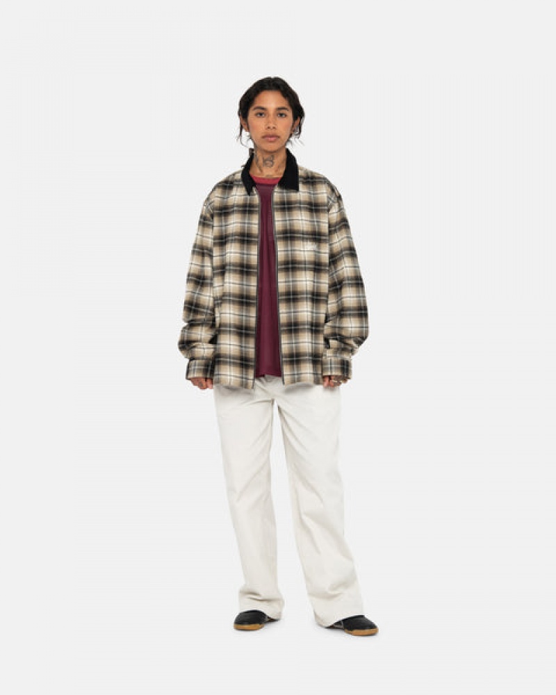 Camasa Barbati Stussy Frank Plaid Zip Shirt Gri Inchis | YBH-6801