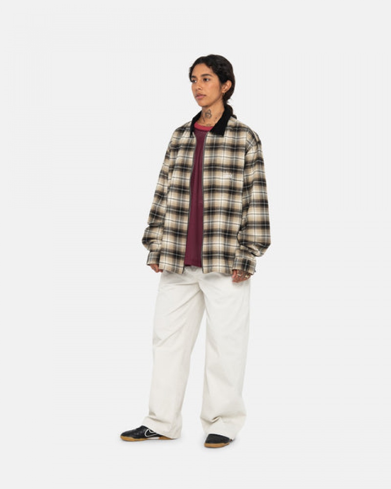 Camasa Barbati Stussy Frank Plaid Zip Shirt Gri Inchis | YBH-6801