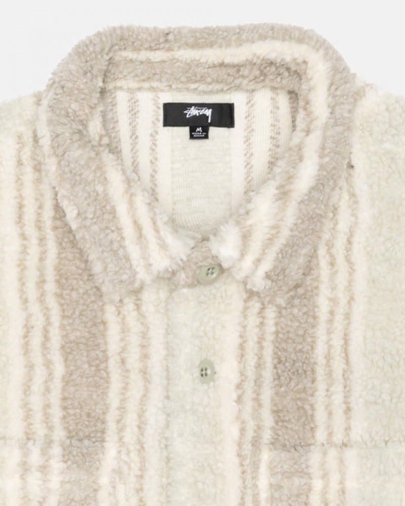 Camasa Barbati Stussy In Dungi Sherpa Shirt Bej | VVY-6009