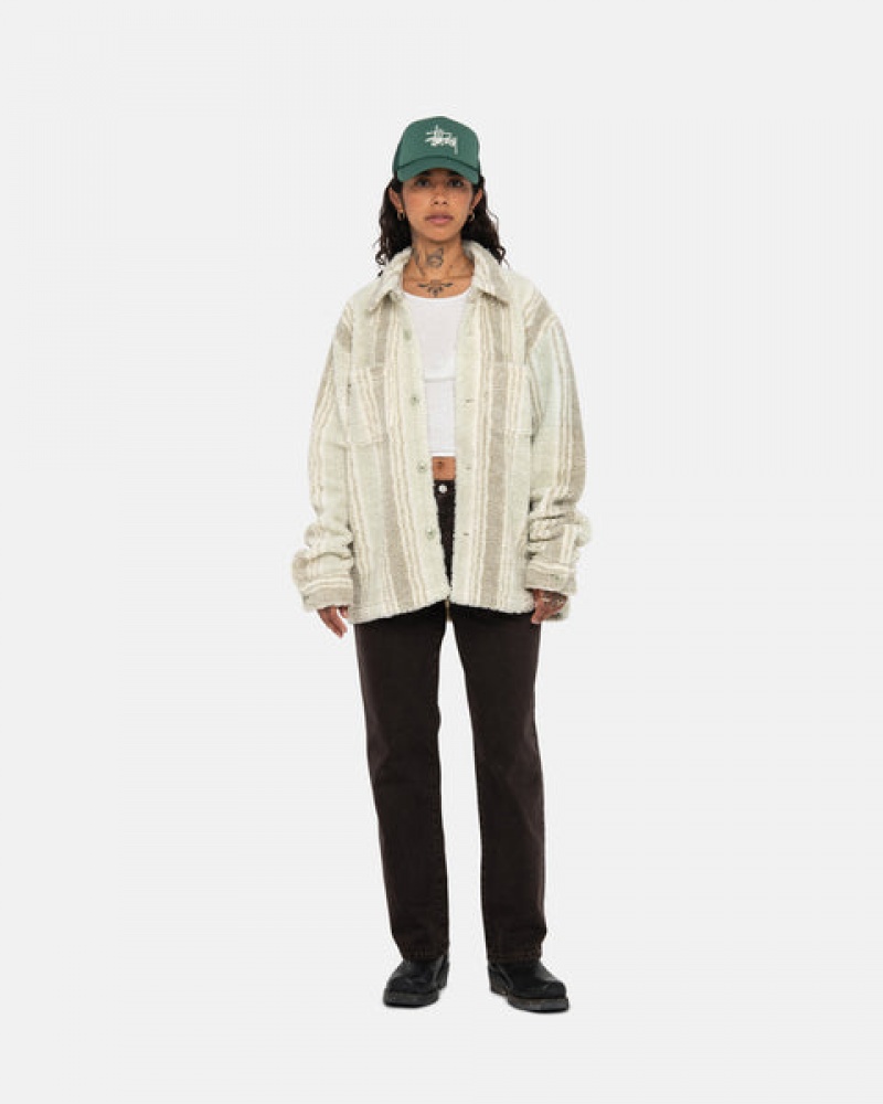 Camasa Barbati Stussy In Dungi Sherpa Shirt Bej | VVY-6009