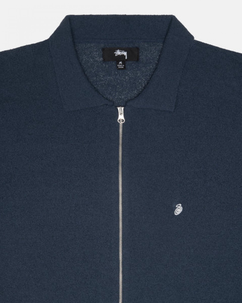 Camasa Barbati Stussy Light Weight Ls Zip Polo Bleumarin | UCG-8405