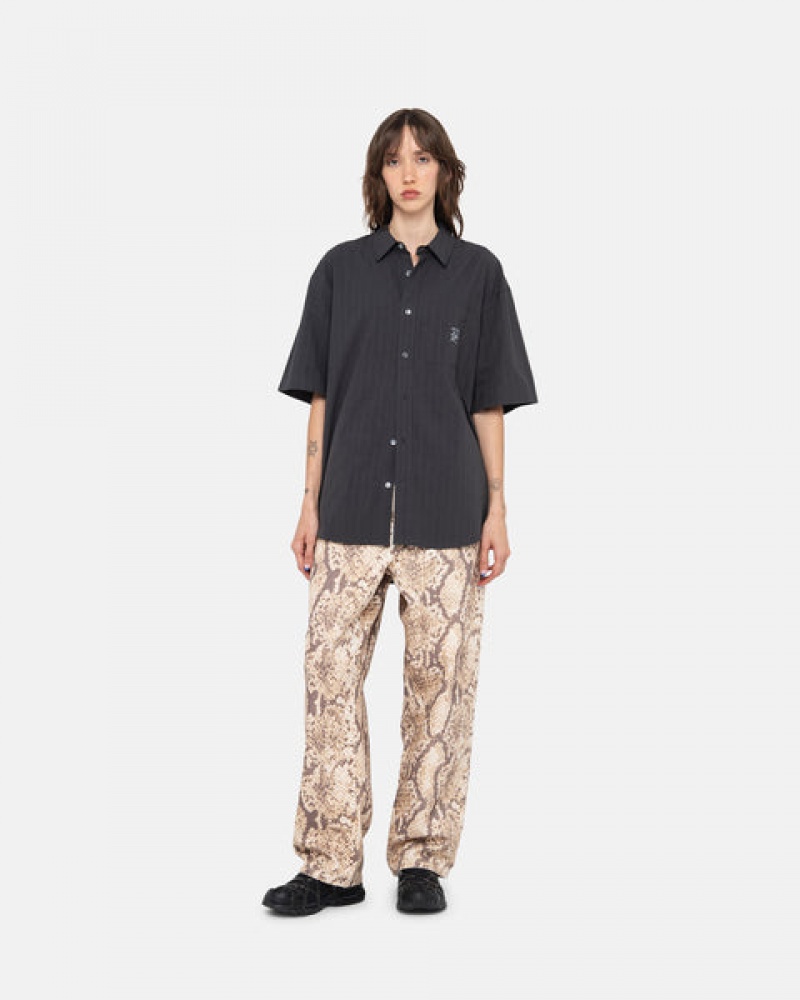 Camasa Dama Stussy Boxy In Dungi Shirt Negrii | IAM-0372