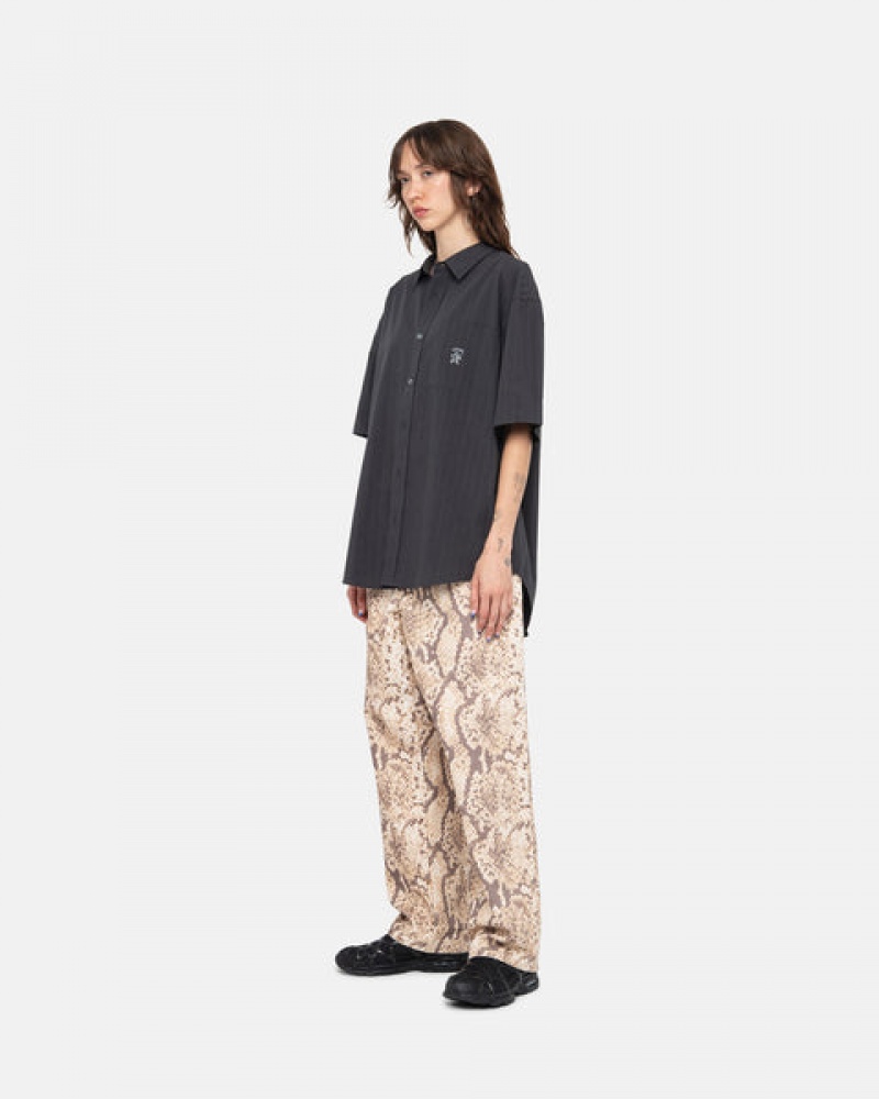 Camasa Dama Stussy Boxy In Dungi Shirt Negrii | IAM-0372