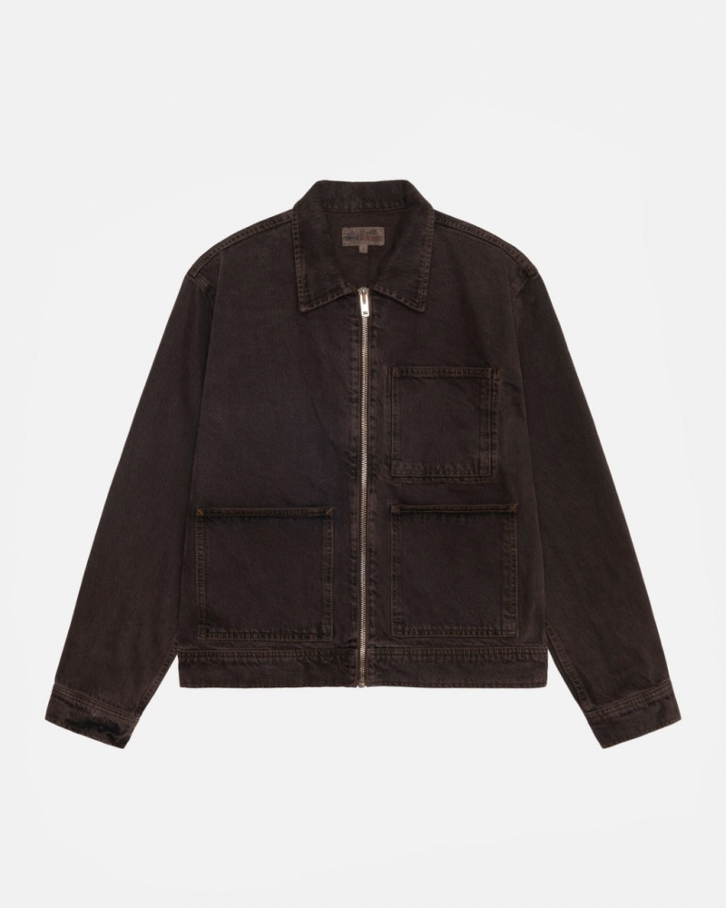 Denim Barbati Stussy Zip Lucru Jacket Denim Negrii | JTN-1920