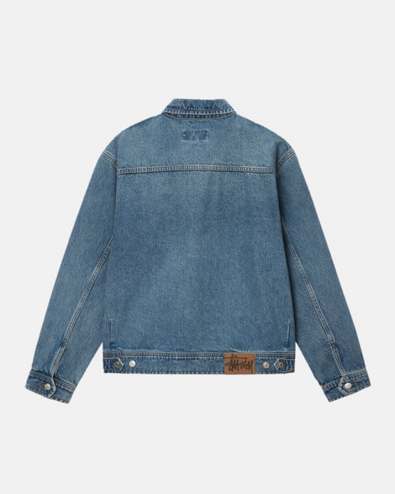 Denim Barbati Stussy Zip Lucru Jacket Denim Albastri | NYS-2531