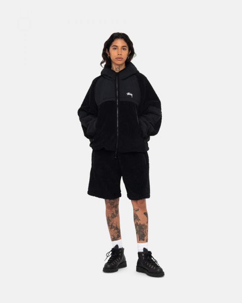 Geci Barbati Stussy Sherpa Paneled Cu Glugă Jacket Negrii | NUF-6895