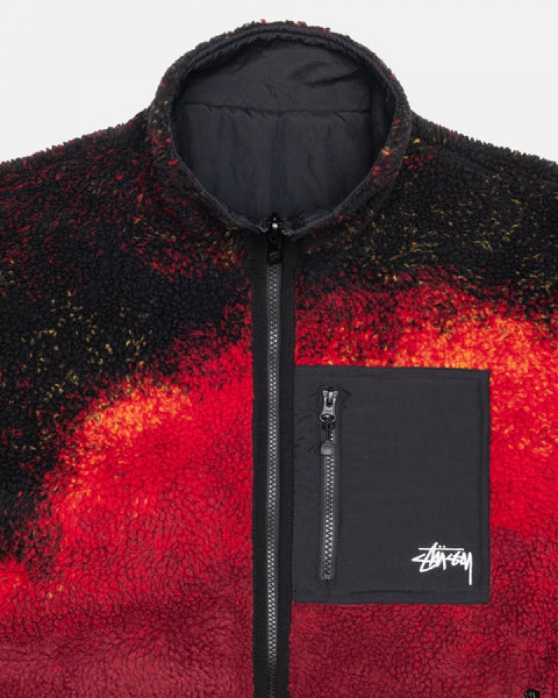 Geci Barbati Stussy Sherpa Reversible Jacket Negrii Rosii | ENK-0455