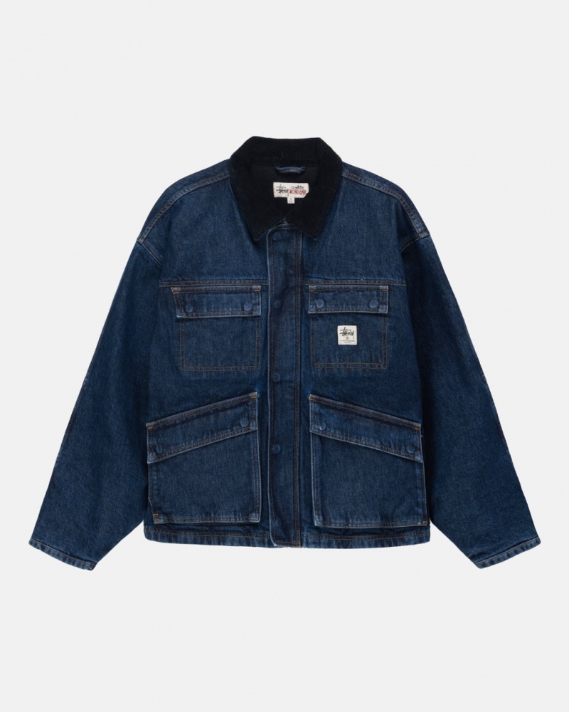 Geci Barbati Stussy Shop Jacket Washed Denim Albastri | IEH-3488