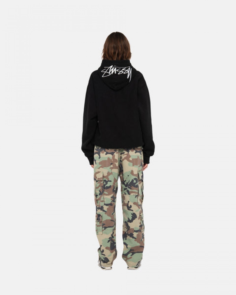 Hanorac cu Gluga Barbati Stussy Back Hood Applique Hoodie Negrii | WDC-3699