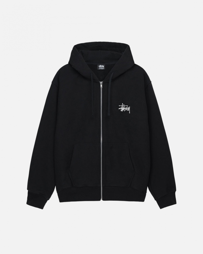 Hanorac cu Gluga Barbati Stussy Basic Stussy Zip Hoodie Negrii | TAK-1858