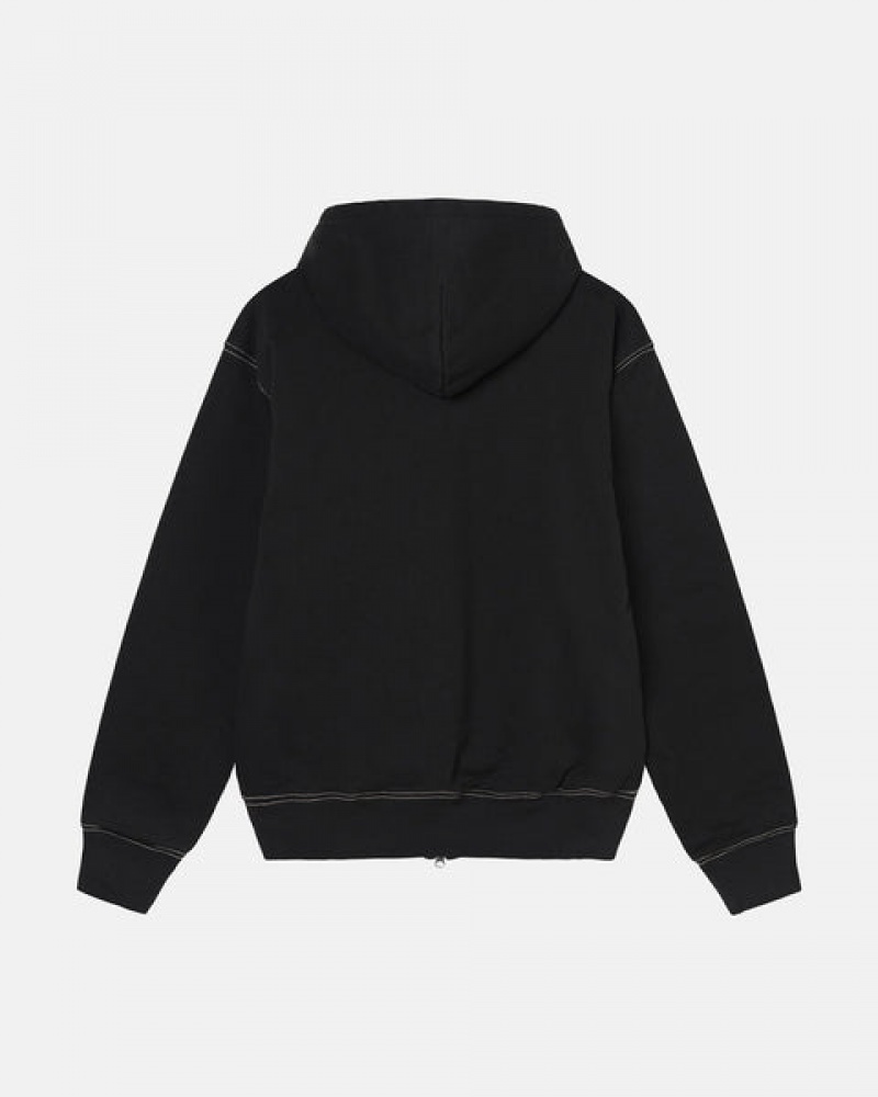 Hanorac cu Gluga Barbati Stussy Double Face Label Zip Hoodie Negrii | TBU-3682