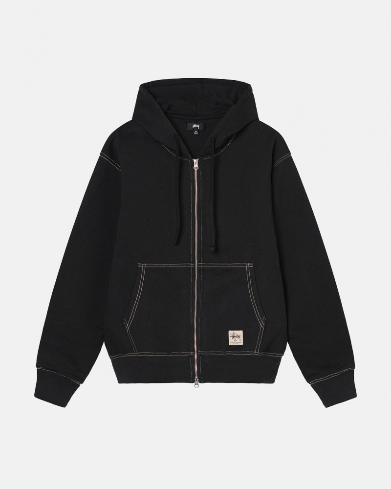 Hanorac cu Gluga Barbati Stussy Double Face Label Zip Hoodie Negrii | TBU-3682