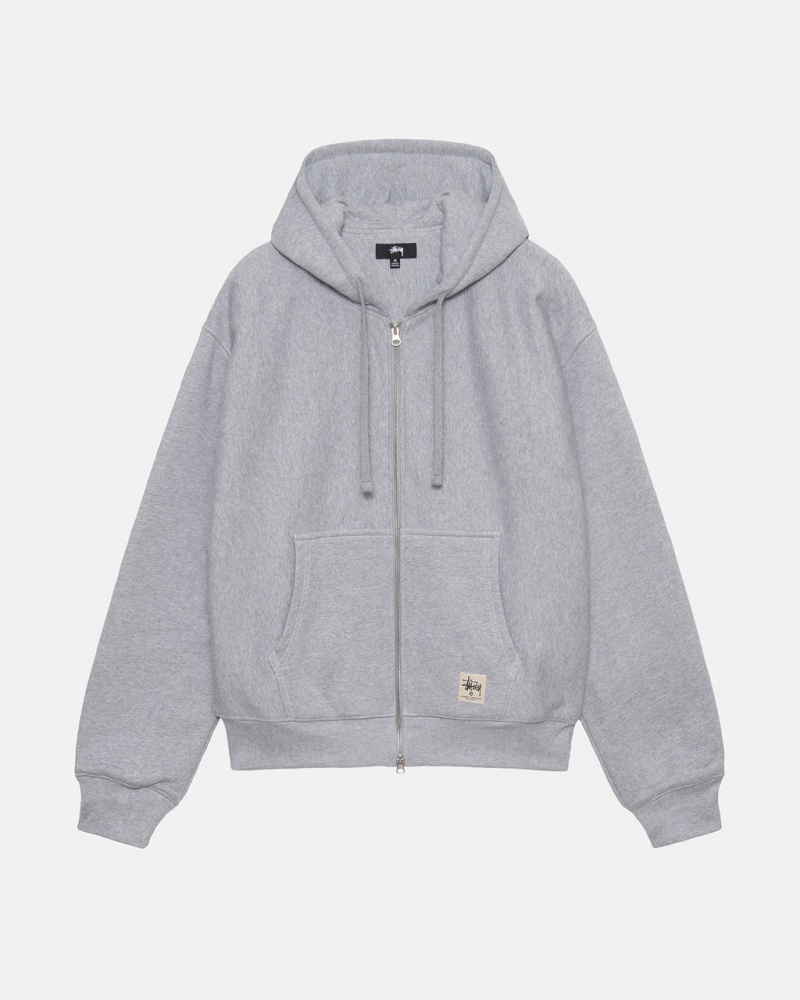 Hanorac cu Gluga Barbati Stussy Double Face Label Zip Hoodie Gri | FYQ-5953