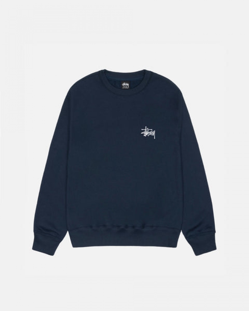 Hanorace Barbati Stussy Basic Stussy Crew Bleumarin | TUN-9634