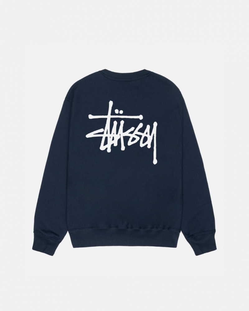 Hanorace Barbati Stussy Basic Stussy Crew Bleumarin | TUN-9634