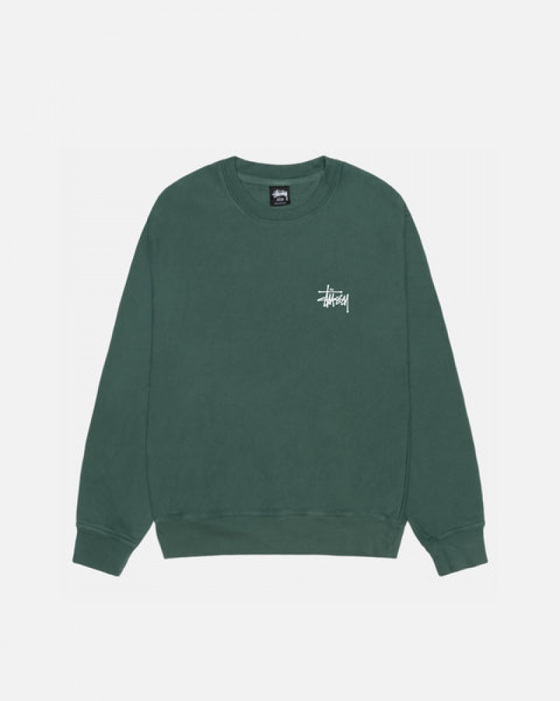 Hanorace Barbati Stussy Basic Stussy Crew Pigment Dyed Verzi | XCJ-7999