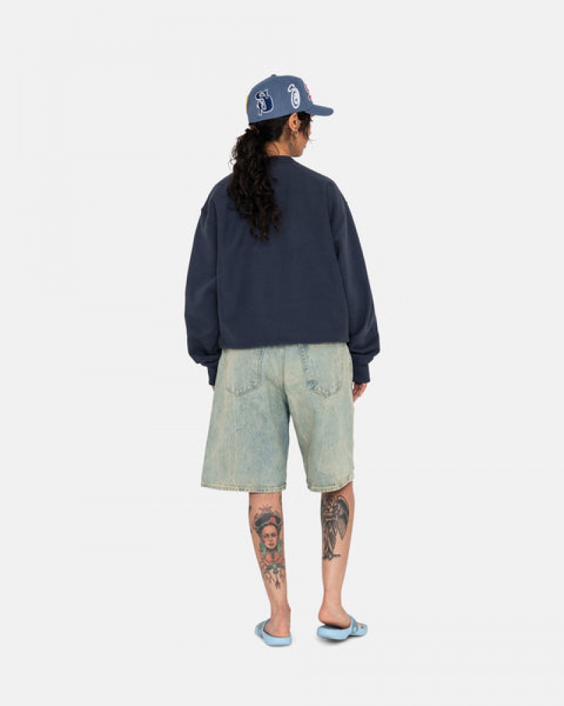 Hanorace Barbati Stussy Overdyed Stock Logo Crew Bleumarin | TGB-5013