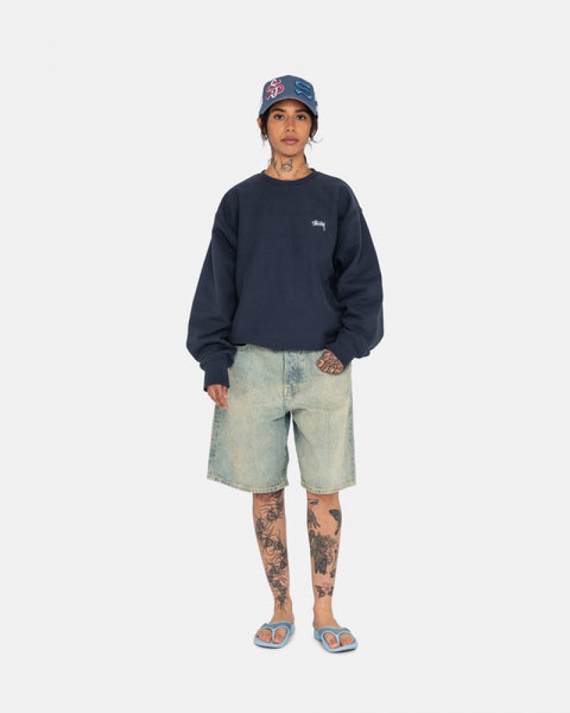 Hanorace Dama Stussy Overdyed Stock Logo Crew Bleumarin | HYV-7667