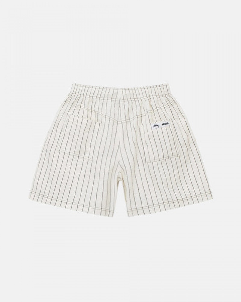 Pantaloni Scurti Barbati Stussy Tekla Poplin Pyjama Shorts Bej | QUJ-3749