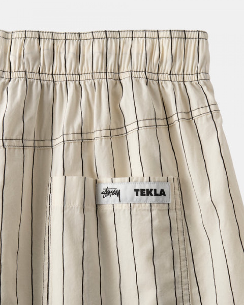 Pantaloni Scurti Barbati Stussy Tekla Poplin Pyjama Shorts Bej | QUJ-3749