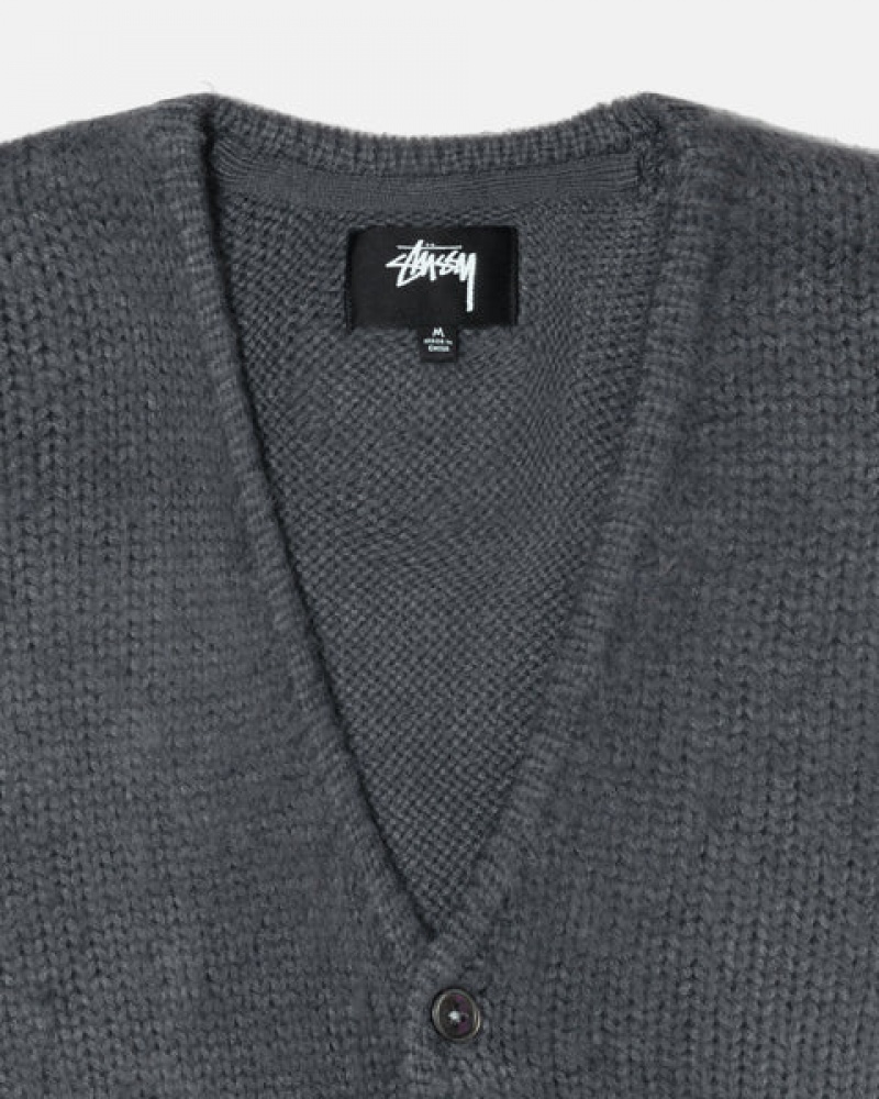 Pulovere Barbati Stussy Brushed Cardigan Charcoal | PZL-7630