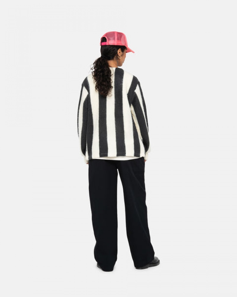 Pulovere Barbati Stussy Stripe Brushed Cardigan Bej | PUP-6551