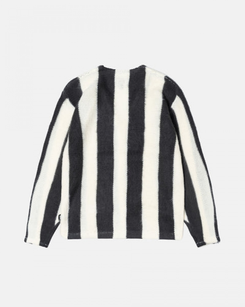 Pulovere Barbati Stussy Stripe Brushed Cardigan Bej | PUP-6551