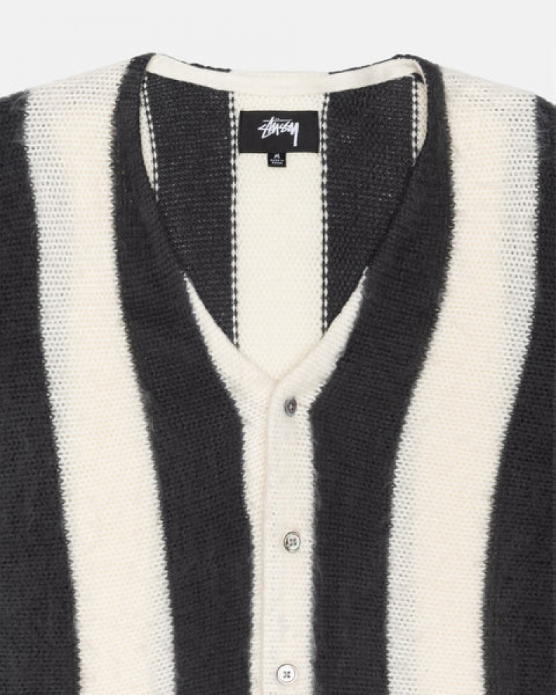 Pulovere Barbati Stussy Stripe Brushed Cardigan Bej | PUP-6551