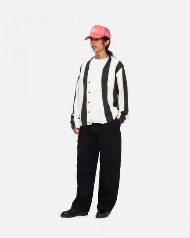 Pulovere Barbati Stussy Stripe Brushed Cardigan Bej | PUP-6551